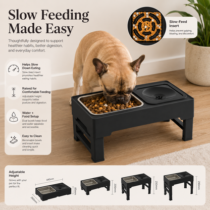 Height Adjustable Dog Feeder with Double Stainless Steel Bowls
