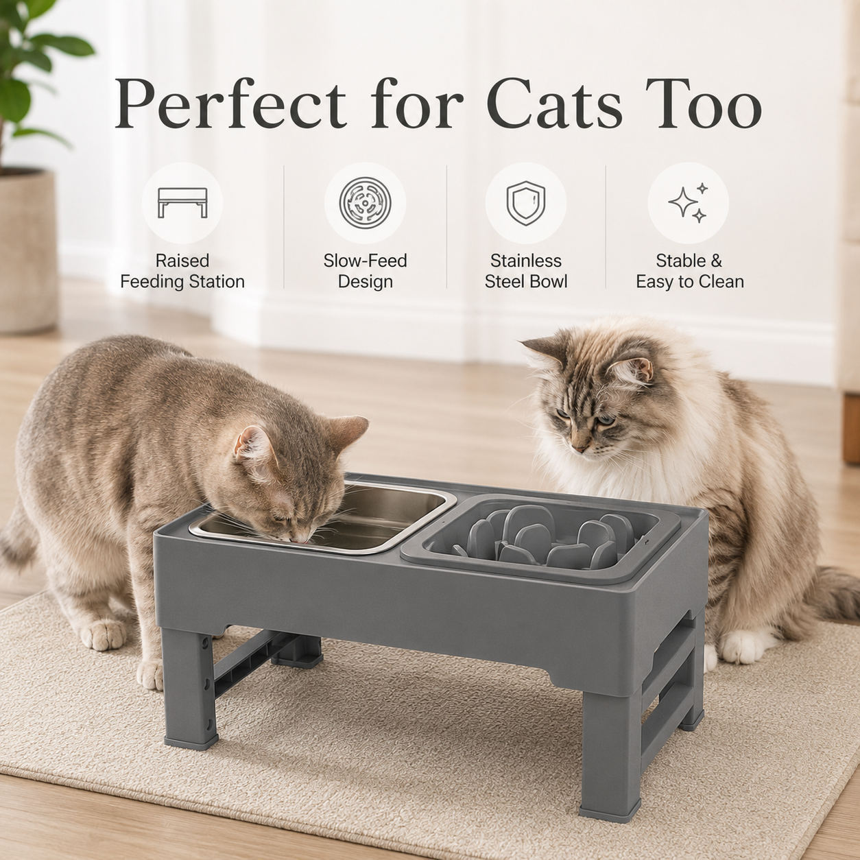 Height Adjustable Dog Feeder with Double Stainless Steel Bowls
