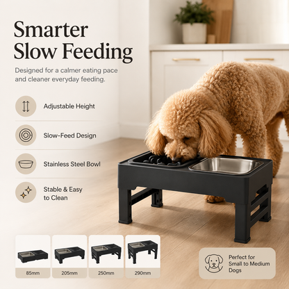 Height Adjustable Dog Feeder with Double Stainless Steel Bowls