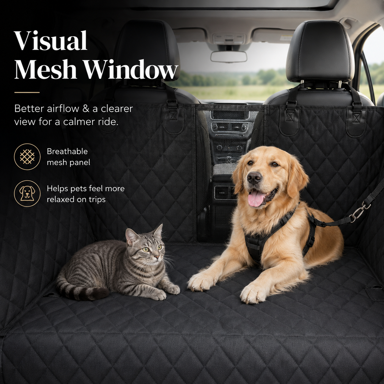 Dog Car Seat Cover View Mesh Pet Carrier Hammock Safety Protector Car Rear Back Seat Mat With Zipper And Pocket For Travel