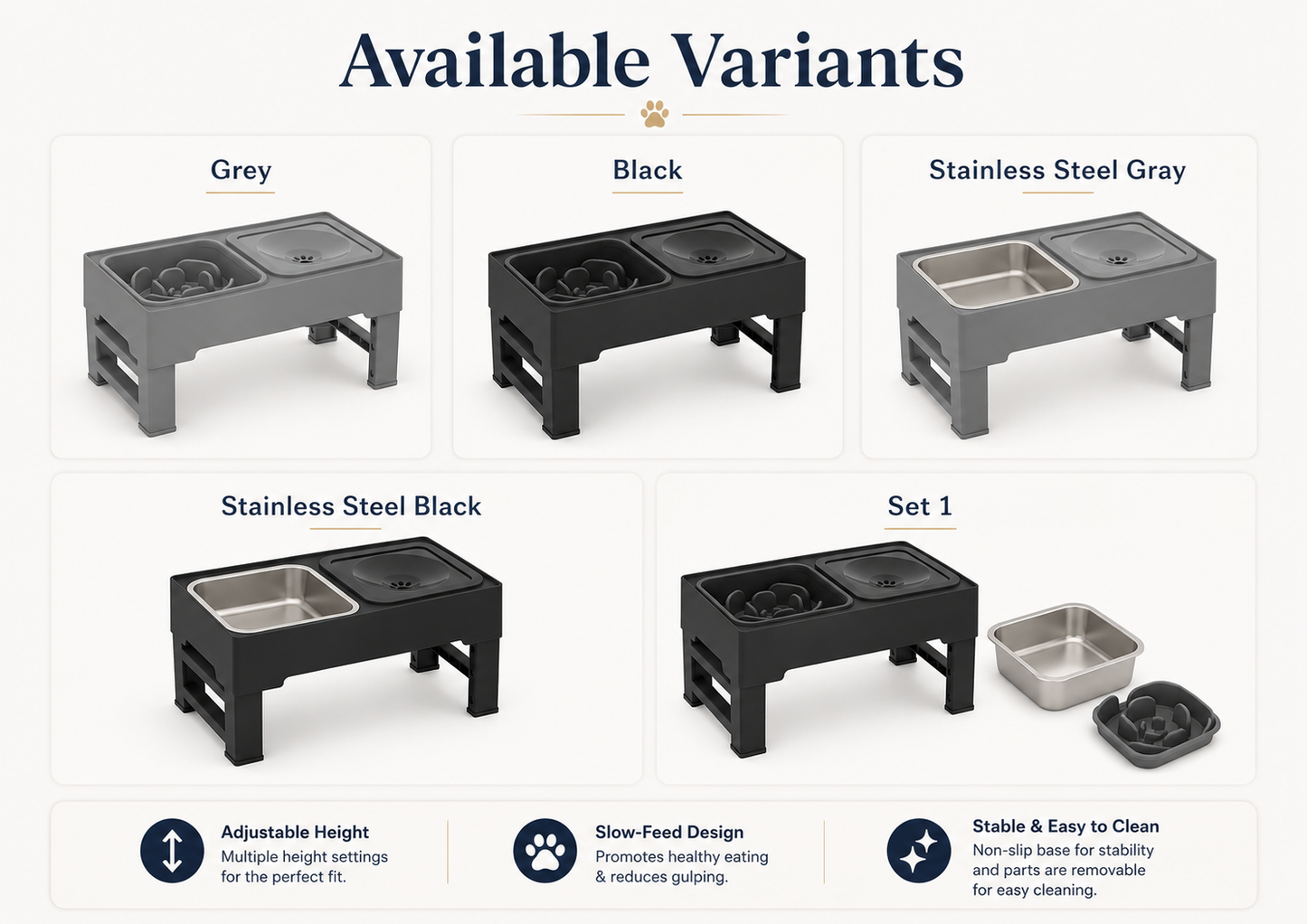 Height Adjustable Dog Feeder with Double Stainless Steel Bowls