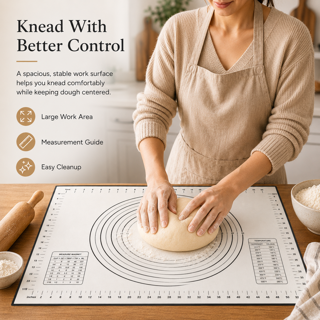 DoughEase non-stick silicone baking mat for rolling and kneading dough at home