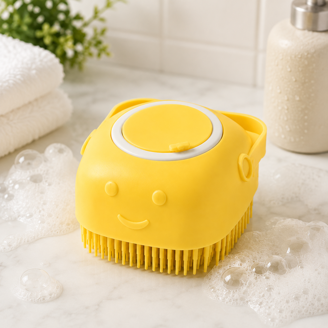 SoothScrub silicone pet bath massage brush yellow single unit for dogs and cats